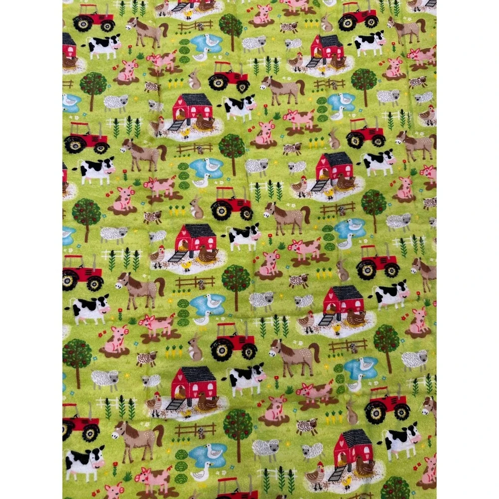 Handmade Farm Animal Quilted Throw Blanket‎ Yellow Border Green Tractor Backing